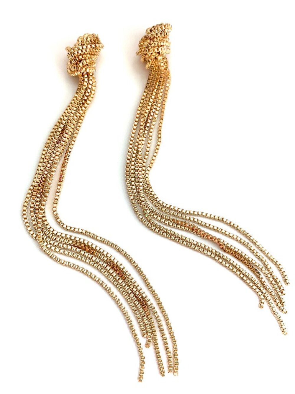 NEW~ Anthropologie Shashi "Le Pompon Li" Long Knotted Gold Chain Tassel Earrings